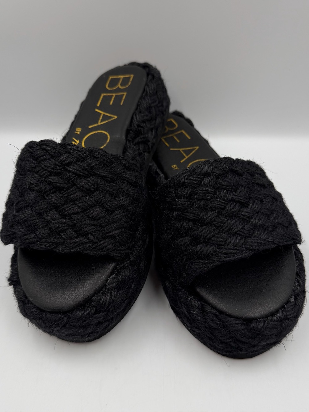Beach by Matisse Caspia Womens 6M Black Jute Sandal Slide Platform Espadrille